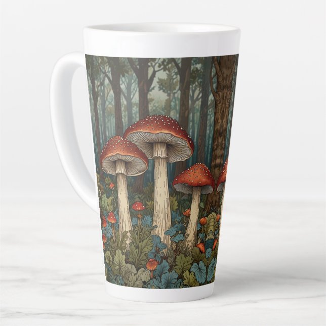 Boho vintage mushrooms woodland forest latte mug (Left Angle)