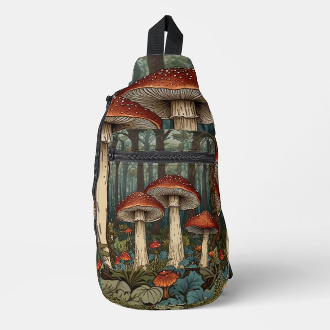 Boho vintage mushrooms woodland forest sling bag (Front)