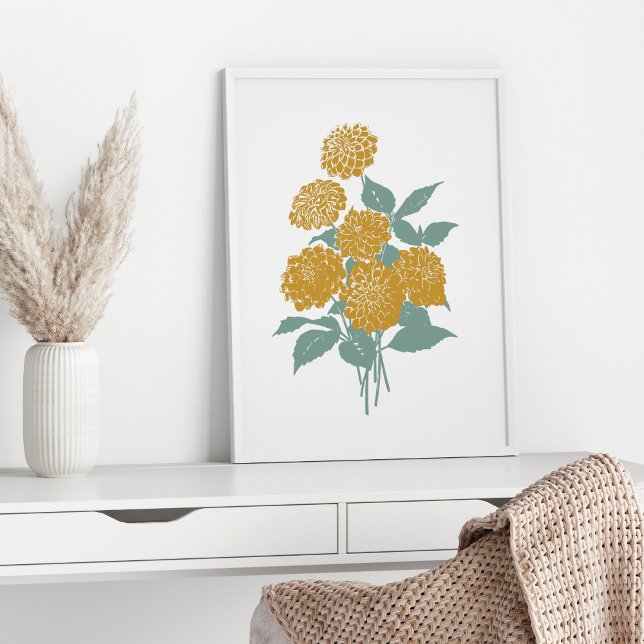 Boho Vintage Mustard Yellow Flower Wall Art Print (Creator Uploaded)