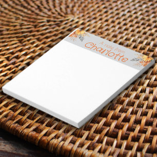 Boho vintage orange sunflower watercolor grey notepad