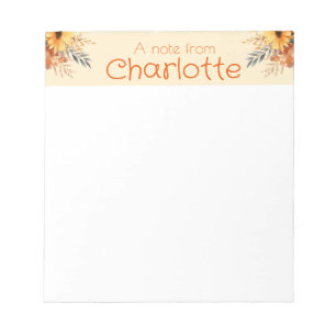 Boho vintage orange sunflower watercolor yellow notepad