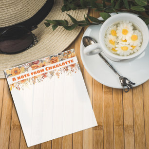 Boho vintage orange wildflower watercolor white notepad