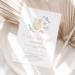 Boho Vintage Outfit Baby Shower Invitation<br><div class="desc">“A sweet baby girl is on her way” Celebrate the mom-to-be with this soft pastel pink and green bohemian baby shower invitation featuring an illustration of a baby romper,  shoes,  a bow and a cute wooden baby toy surrounded by eucalyptus greenery.</div>