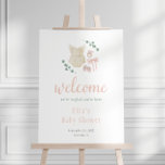 Boho Vintage Outfit Baby Shower Welcome Sign<br><div class="desc">“A sweet baby girl is on her way” Celebrate the mom-to-be with this soft pastel pink and green bohemian baby shower welcome sign featuring an illustration of a baby romper,  shoes,  a bow and a cute wooden baby toy surrounded by eucalyptus greenery.</div>