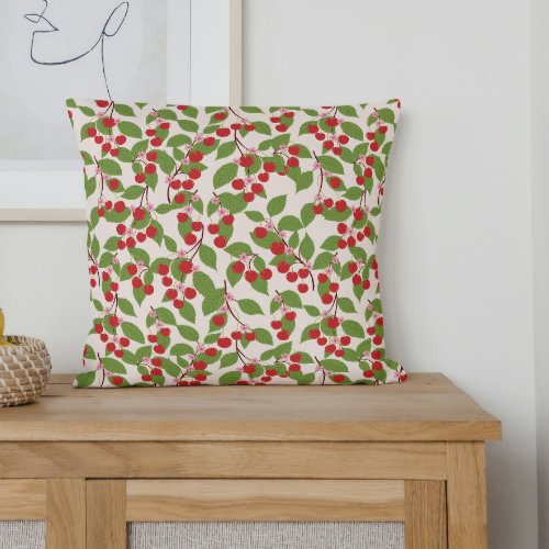 Boho Vintage Red Cherries Summer Bridal Shower Throw Pillow