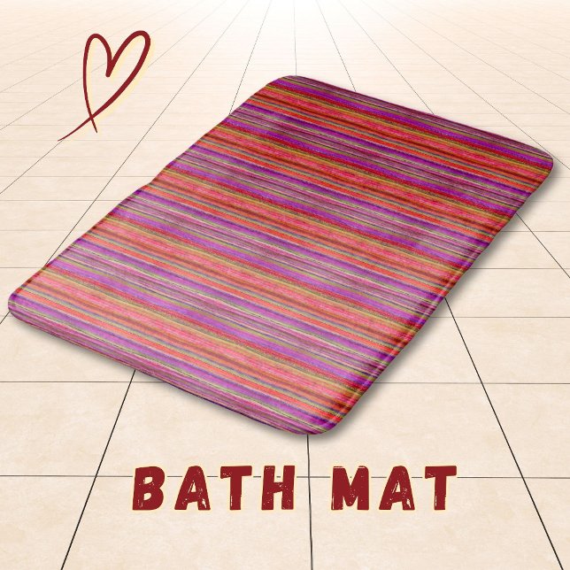 Boho Vintage Red Violet Stripes -  Bath Mat (Creator Uploaded)