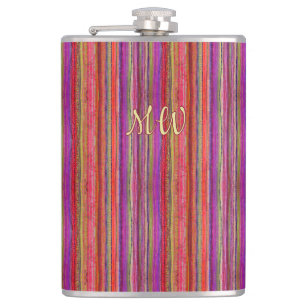 Boho Vintage Red Violet Stripes -  Flask
