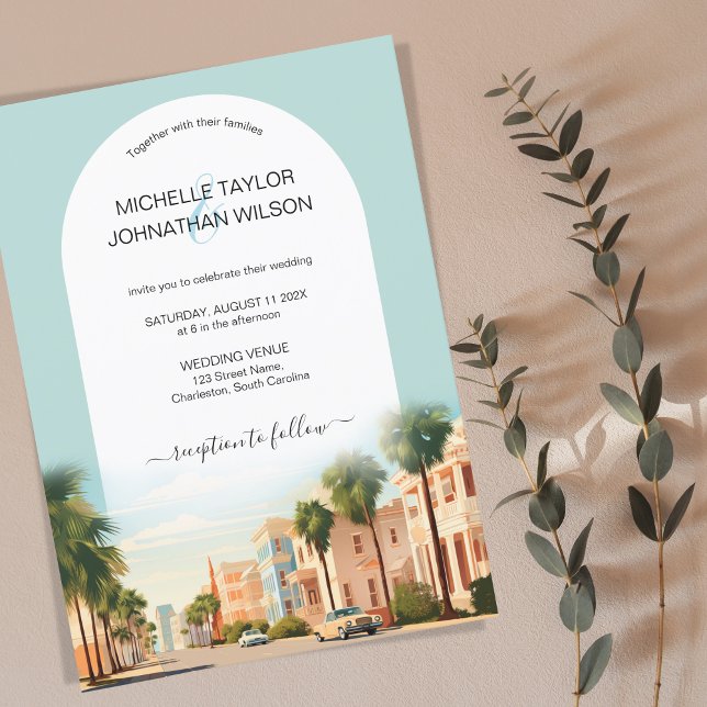 Boho Vintage Retro Destination Wedding Charleston Invitation (Creator Uploaded)