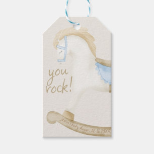 Boho Vintage Rocking Horse Cowboy Baby Shower Gift Tags