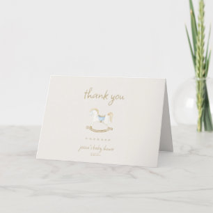 Boho Vintage Rocking Horse Cowboy Baby Shower Letterpress Thank You Card