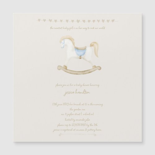 Boho Vintage Rocking Horse Cowboy Baby Shower Magnetic Invitation