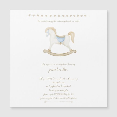 Boho Vintage Rocking Horse Cowboy Baby Shower Magnetic Invitation