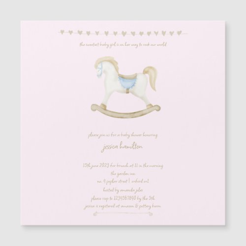 Boho Vintage Rocking Horse Cowboy Baby Shower Magnetic Invitation