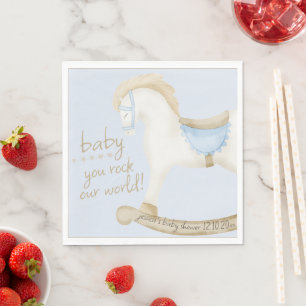 Boho Vintage Rocking Horse Cowboy Baby Shower Napkins