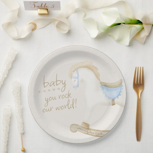 Boho Vintage Rocking Horse Cowboy Baby Shower Paper Plates