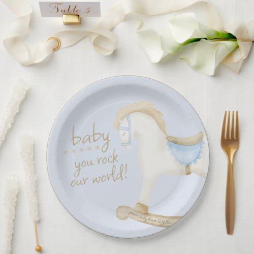 Boho Vintage Rocking Horse Cowboy Baby Shower Paper Plates