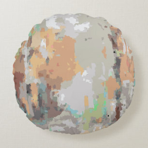 Boho vintage rustic,orange taupe,brown, gray round pillow