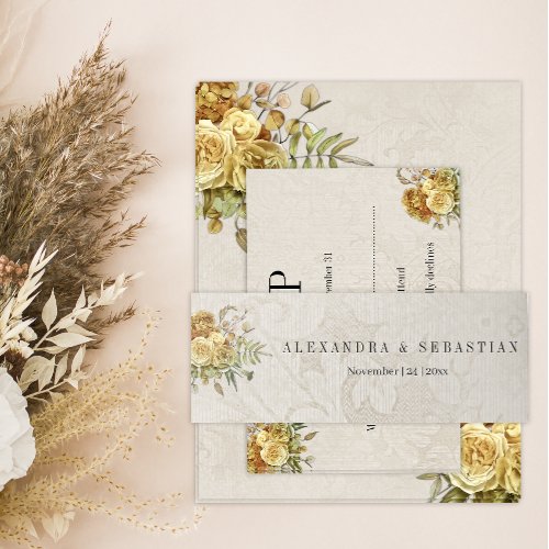 Boho Vintage Shabby Chic Gold Roses Invitation Belly Band