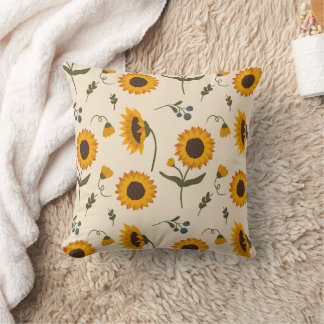 Boho Vintage Sunflower & Berries Pattern Throw Pil Pillow