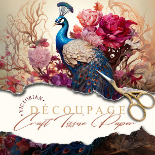 Boho Vintage Victorian Decoupage Peacock Tissue Paper