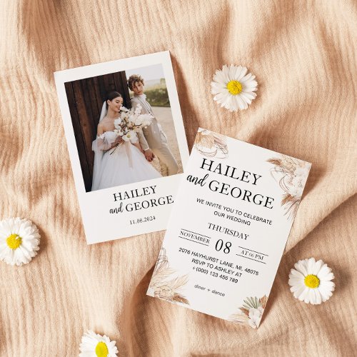 Boho Vintage Wedding Photo Invitation Card