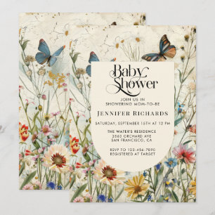Boho Vintage Wildflower Baby Shower Invitation