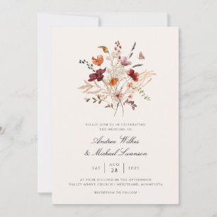 Boho Vintage Wildflower Fall Wedding Invitation