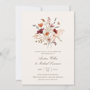 Boho Vintage Wildflower Fall Wedding Invitation