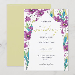 Boho Violet Turquoise Wildflowers Watercolor Art Invitation