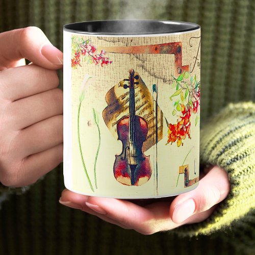 Boho Violin Flowers Collage With Affirmation  Mug