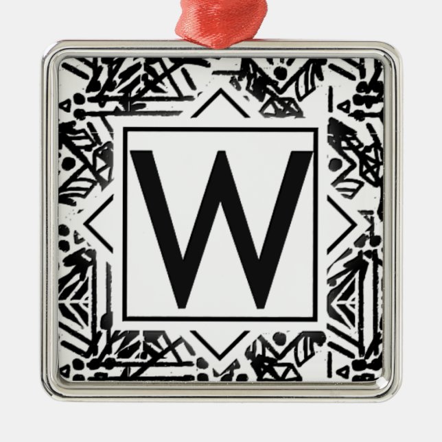 Boho W Monogram Metal Ornament (Front)