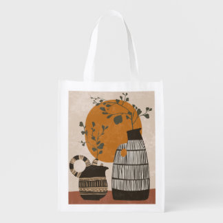 Boho Wall Art Aesthetic Minimal Rustic Grocery Bag