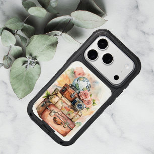 Boho Wanderlust Vintage Luggage Roses Name iPhone 17 Pro Case