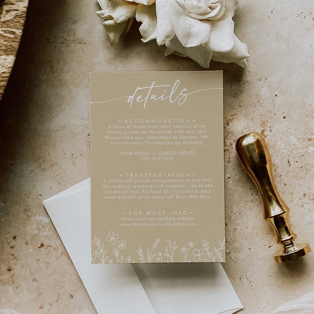 Boho Warm Beige Wildflower Wedding Details  Enclosure Card (Creator Uploaded)