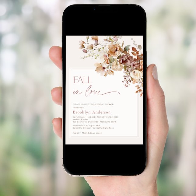 Boho Warm Fall Floral Fall In Love Bridal Shower Invitation (Front Digital)