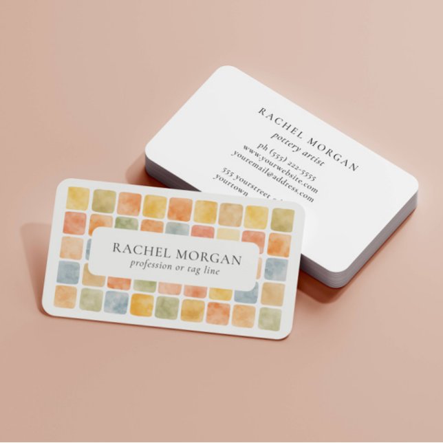 Boho Warm Pastel Tiles Pottery Clay PROFESSIONAL Business Card (Creator Uploaded)