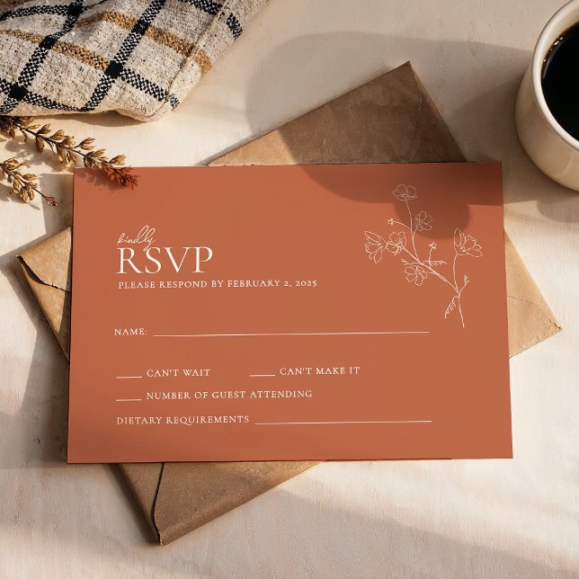 Boho Warm Sienna Terracotta Floral Wedding RSVP Card (Creator Uploaded)