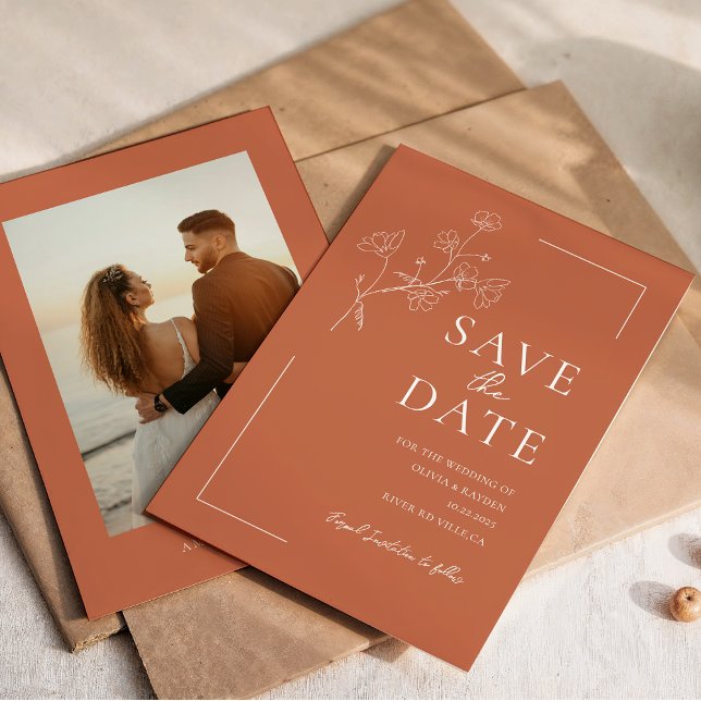 Boho Warm Terracotta Floral Wedding Save the Date (Creator Uploaded)
