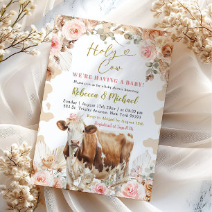 Boho Warm Tone Cow Farm Girl Baby Shower Invitation