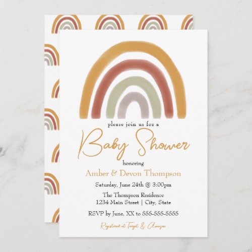 Boho Warm Watercolor Rainbow Baby ShowerSprinkle Invitation