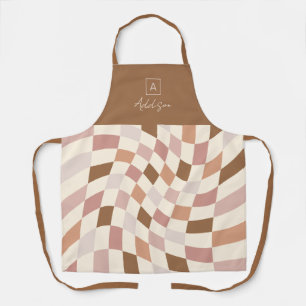 Boho Warped Checker Personalized Monogram Apron