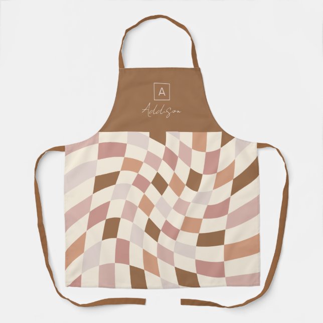 Boho Warped Checker Personalized Monogram Apron (Front)