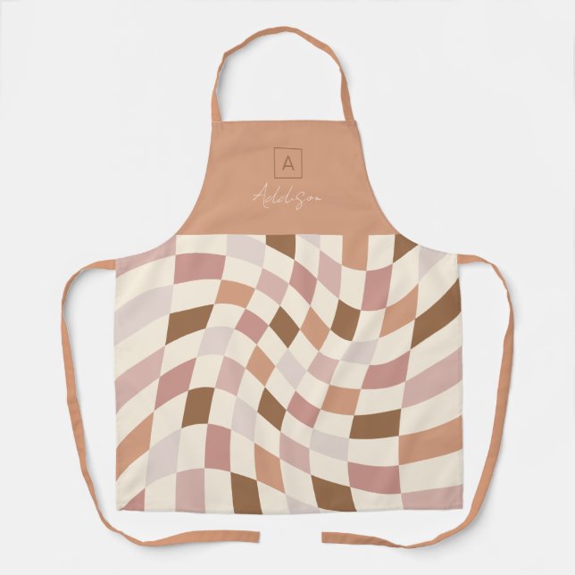 Boho Warped Checker Personalized Monogram Apron (Front)