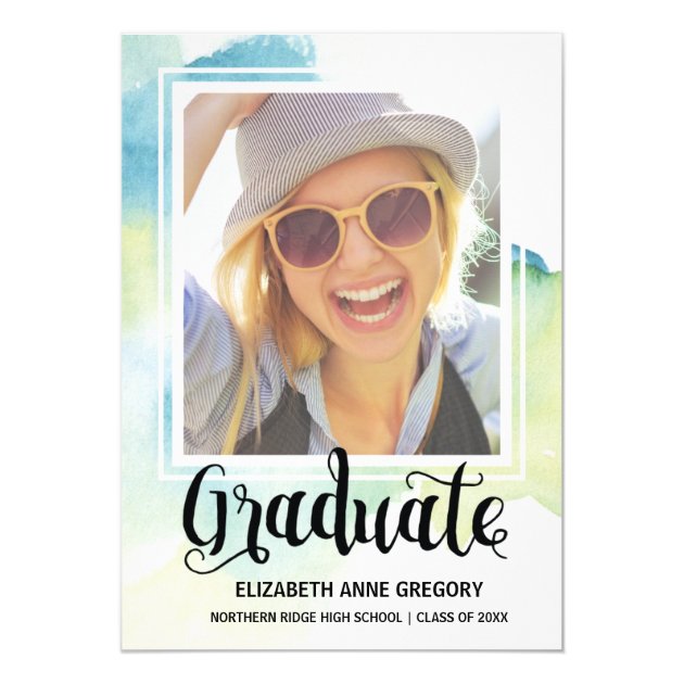 Boho Watercolor 2018 Calligraphy Photo Graduation Card (front side)