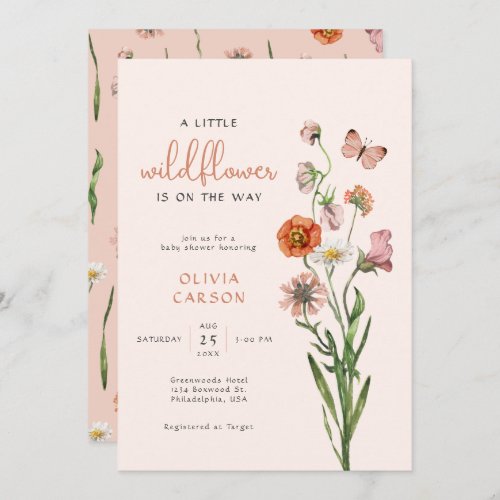 Boho Watercolor A little Wildflower Baby Shower Invitation