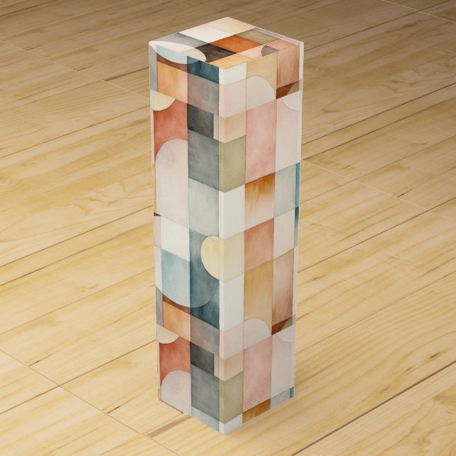 Boho Watercolor Abstract Art Wine Box (Front)