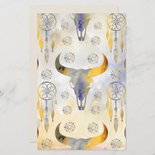 Boho watercolor abstract vintage bull background 