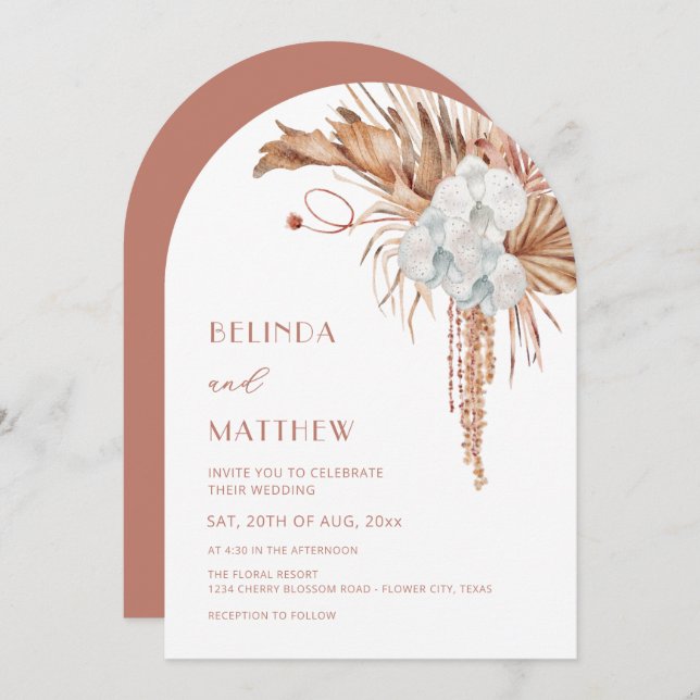 Boho Watercolor Arched Floral Invitation (Front/Back)