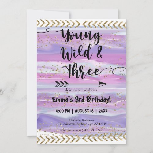 Boho Watercolor Arrow Young Wild Three Birthday Invitation