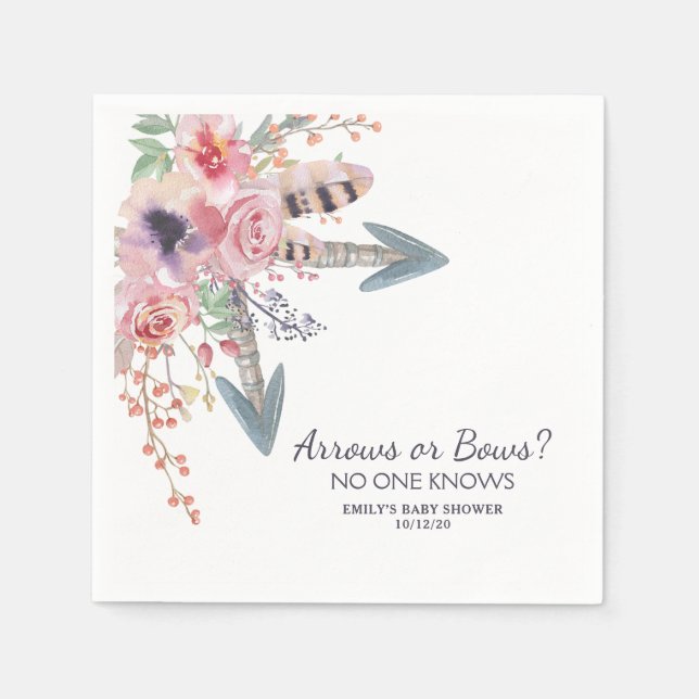 Boho Watercolor Arrows or Bows Baby Shower Napkins (Front)